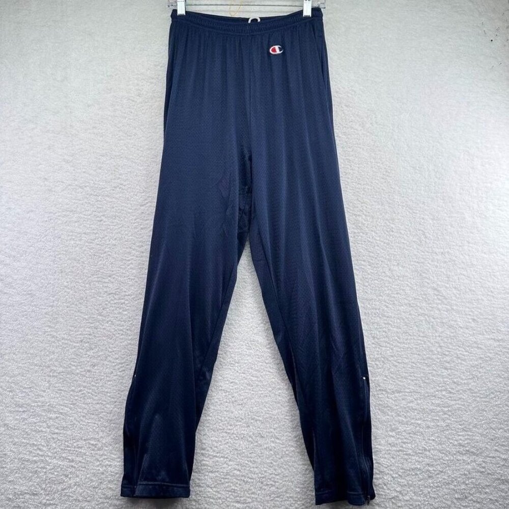 Champion Mens Nylon Athletic Pants Size Medium Navy Blue Zip Ankles Lined Y2K